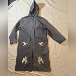 Charcoal Coat Shell For Over Top Boiled Wool Layer with Dog Sledding And Birds